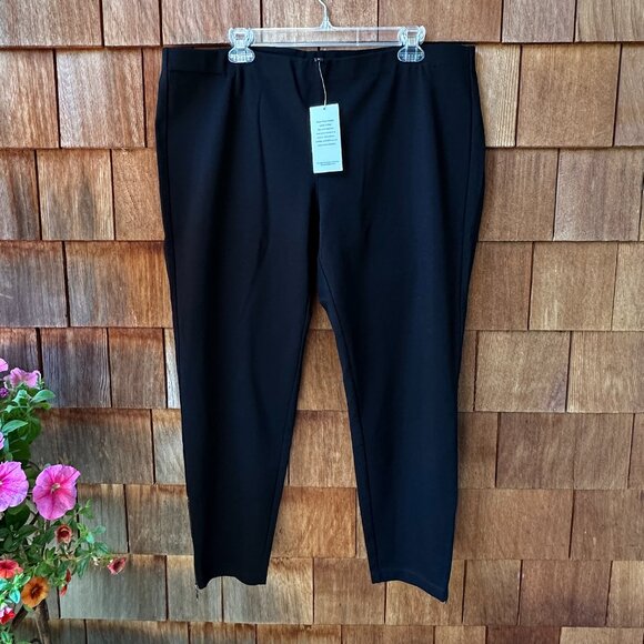 NWT Eileen Fisher Black Rayon Ponte Knit Pants with Ankle Zippers - X-Large - Picture 1 of 9